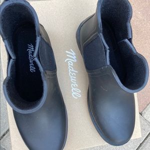 Women's Madewell Black Chelsea Rain Boot 6 Stretch Rubber Rain NIB Pull-On Ankle